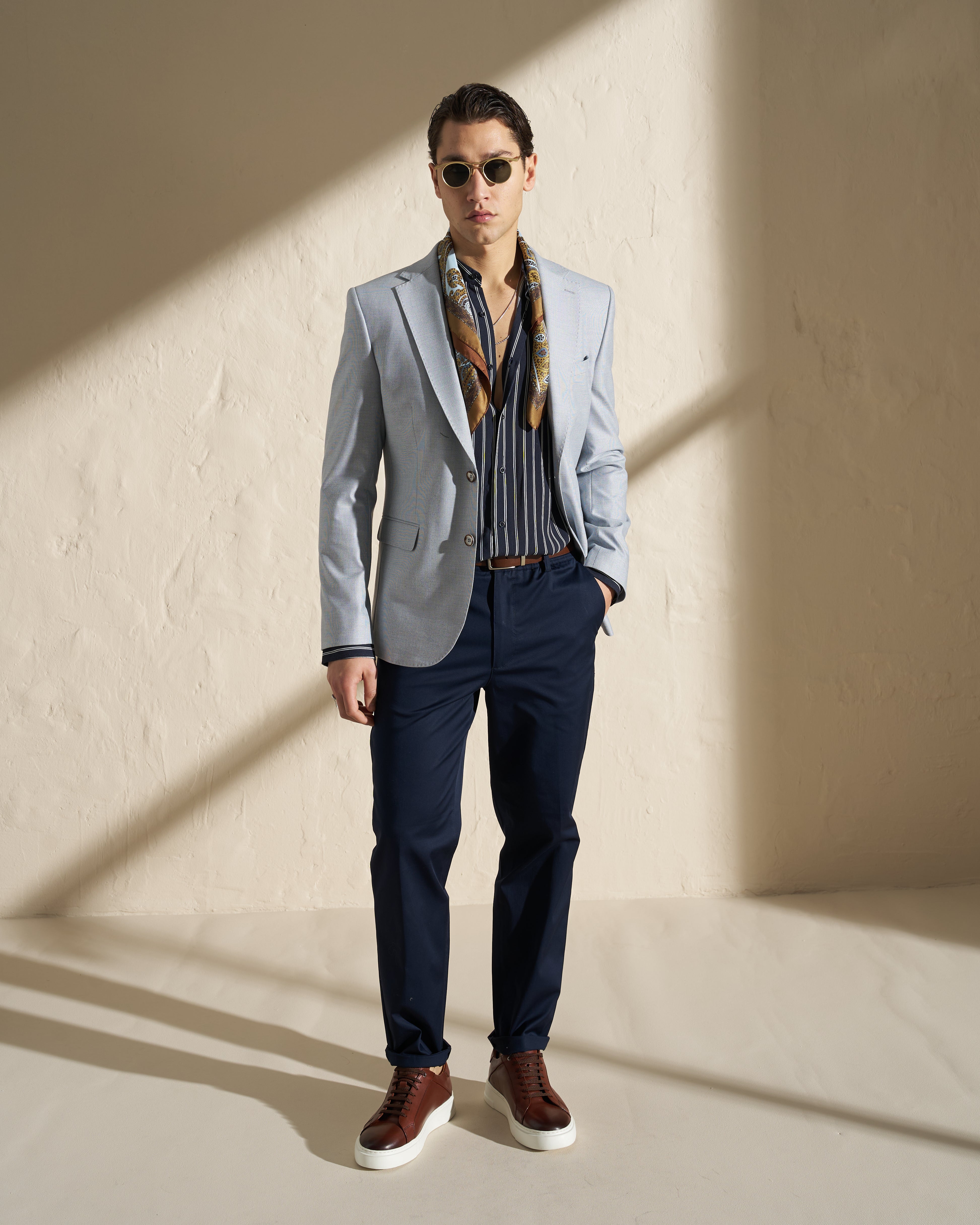 Striped Mandarin Collar Shirt