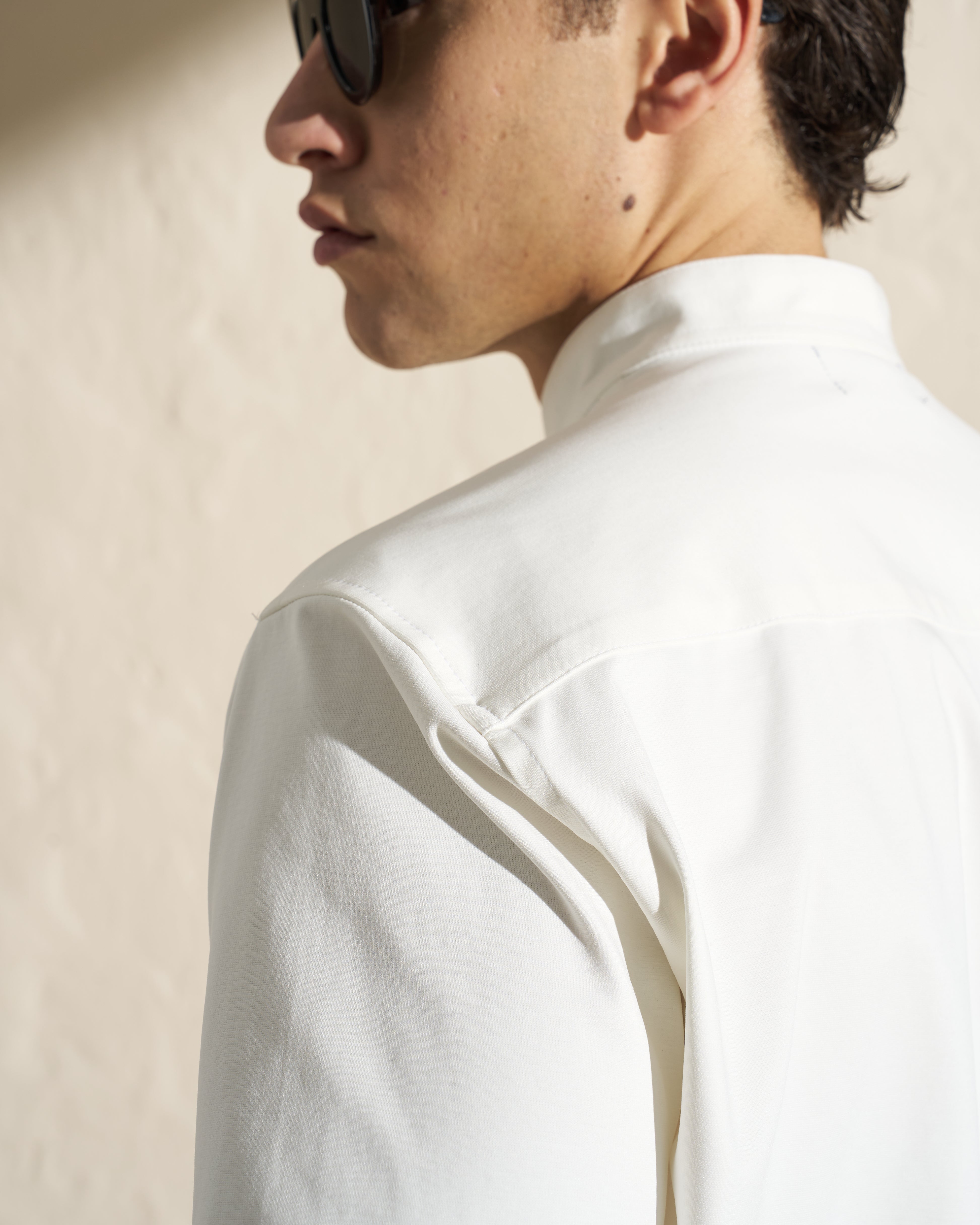 Short-Sleeve Mandarin Collar Shirt