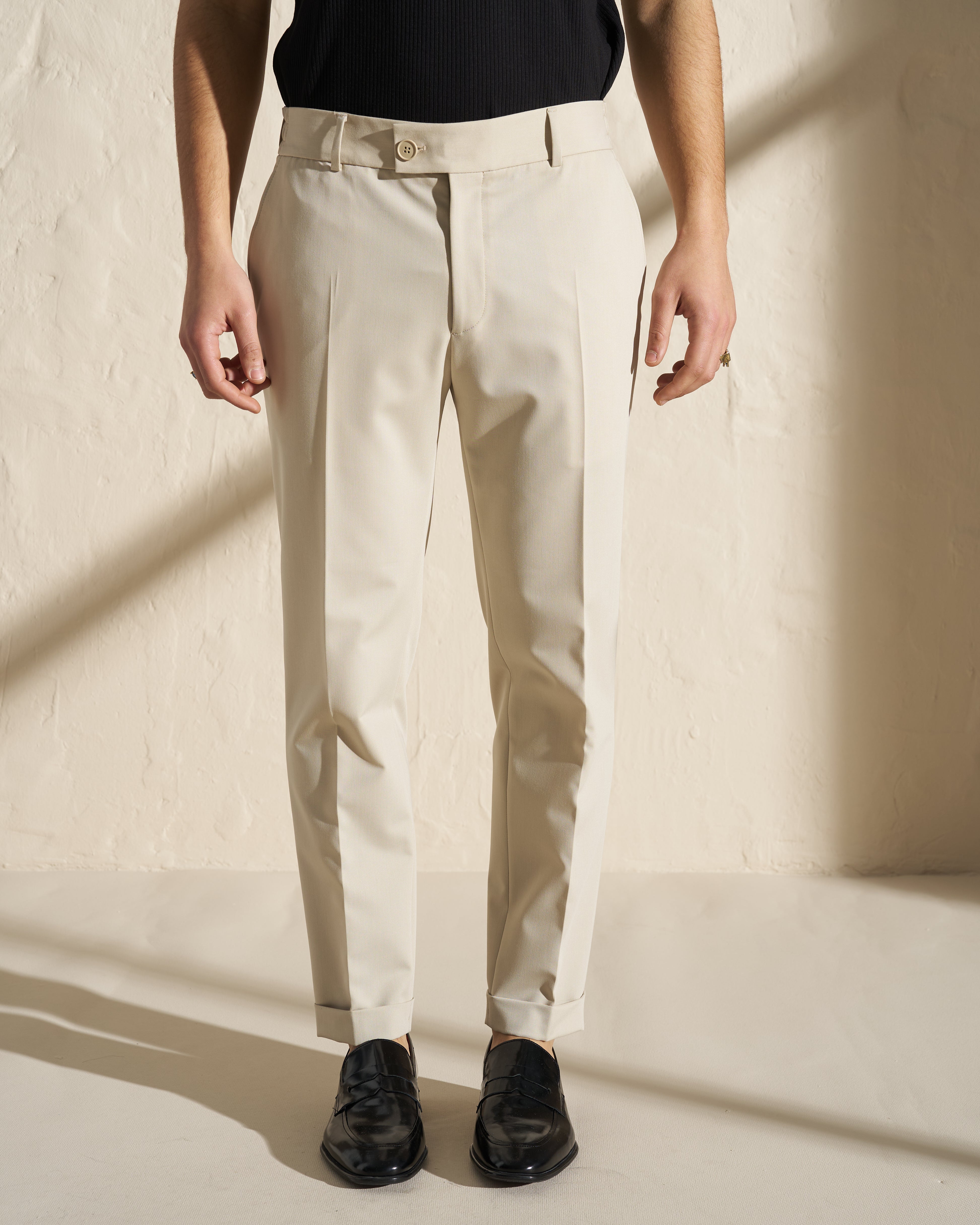 Tailored Slim-Fit Trousers with Turn-Up Hem