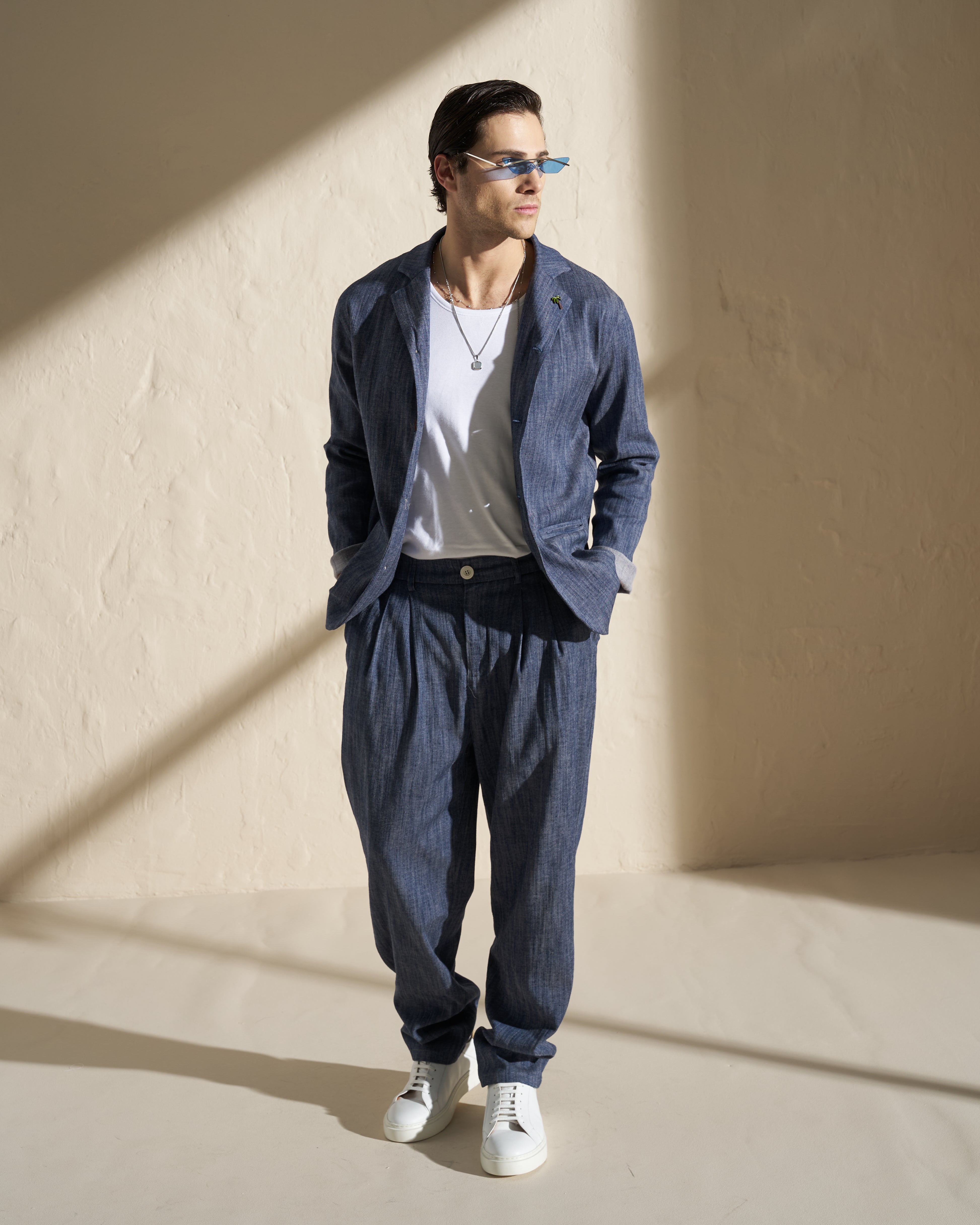 Denim-Style Cotton Linen Trousers