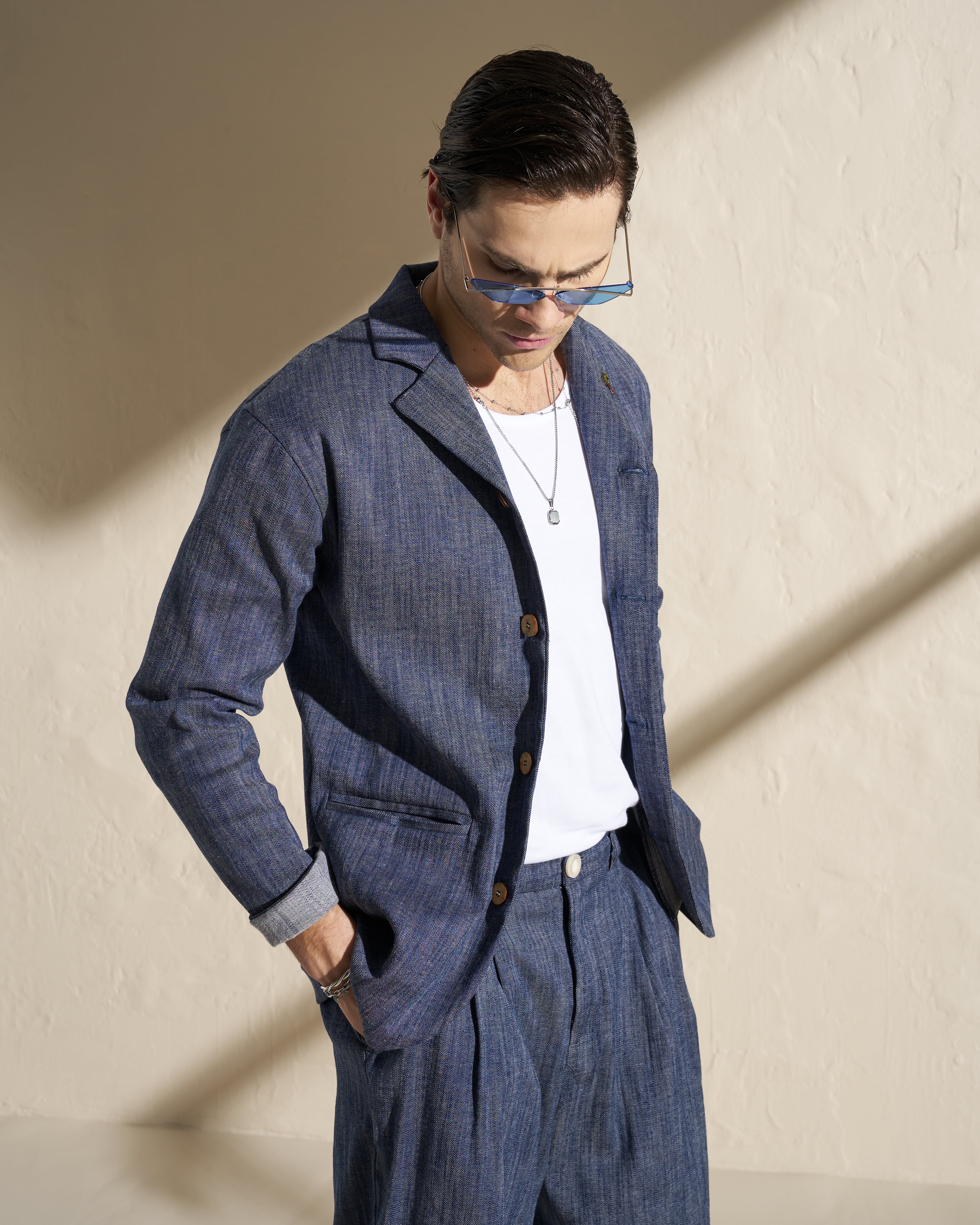 Denim-Style Cotton Linen Blazer