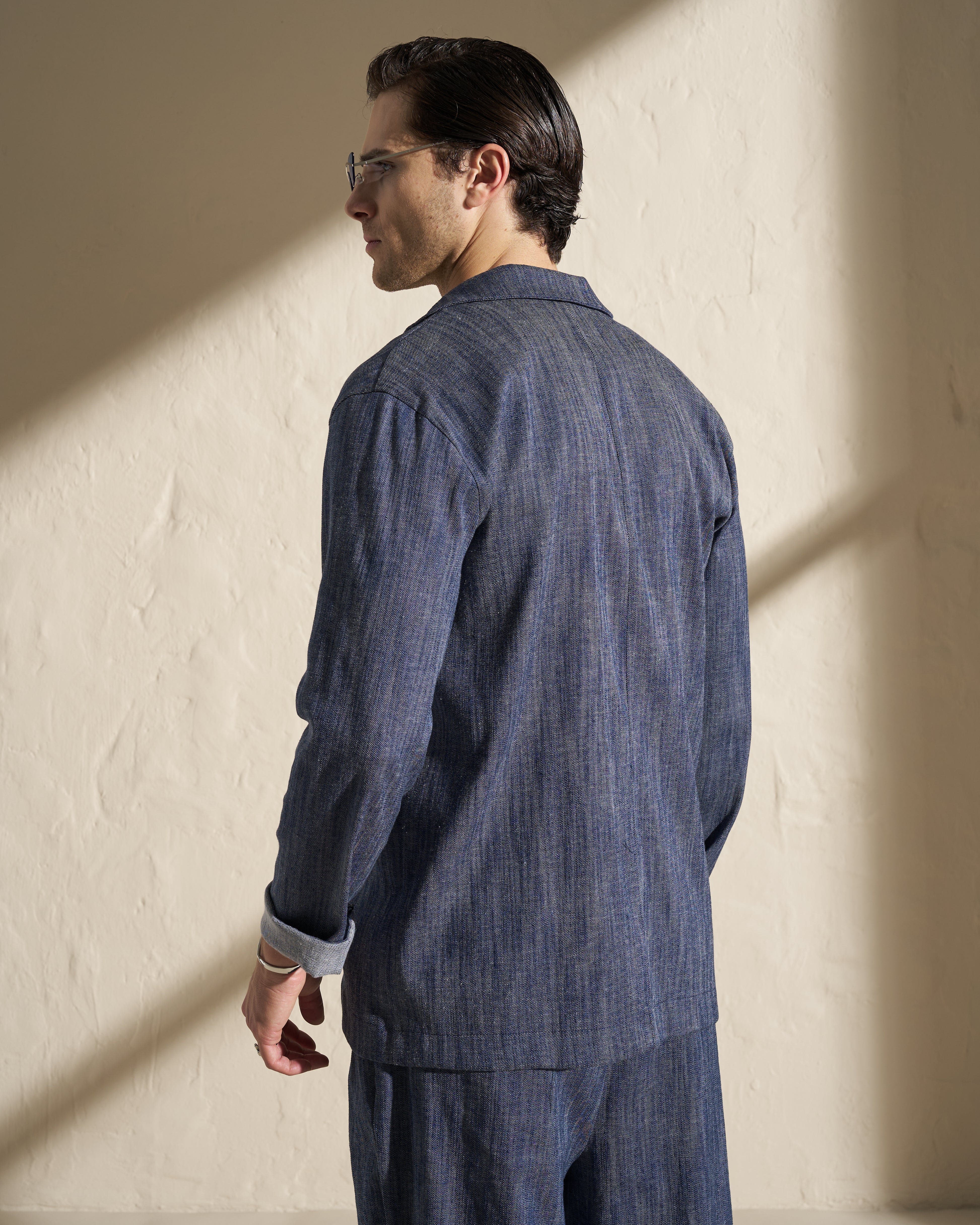 Denim-Style Cotton Linen Blazer