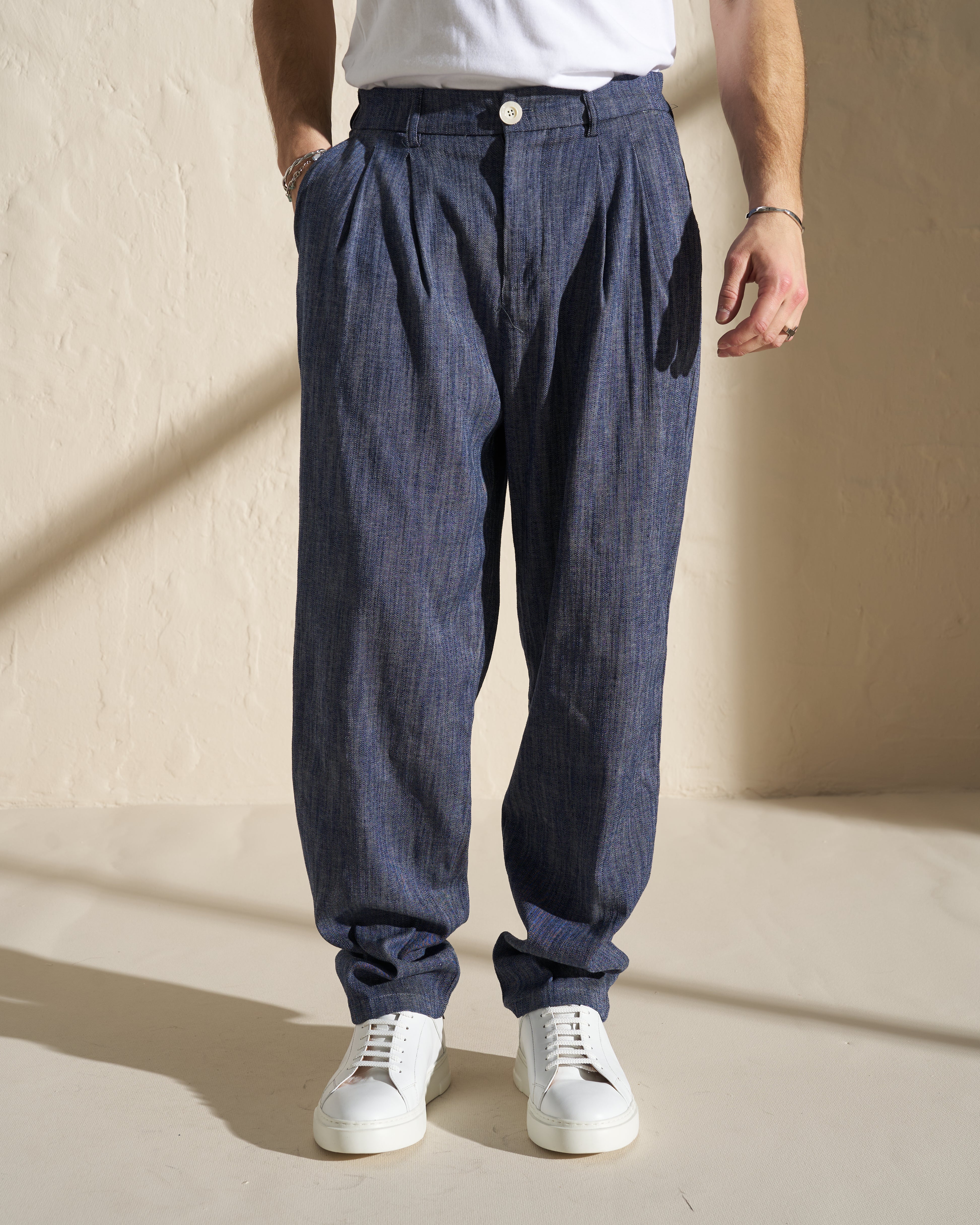 Denim-Style Cotton Linen Trousers