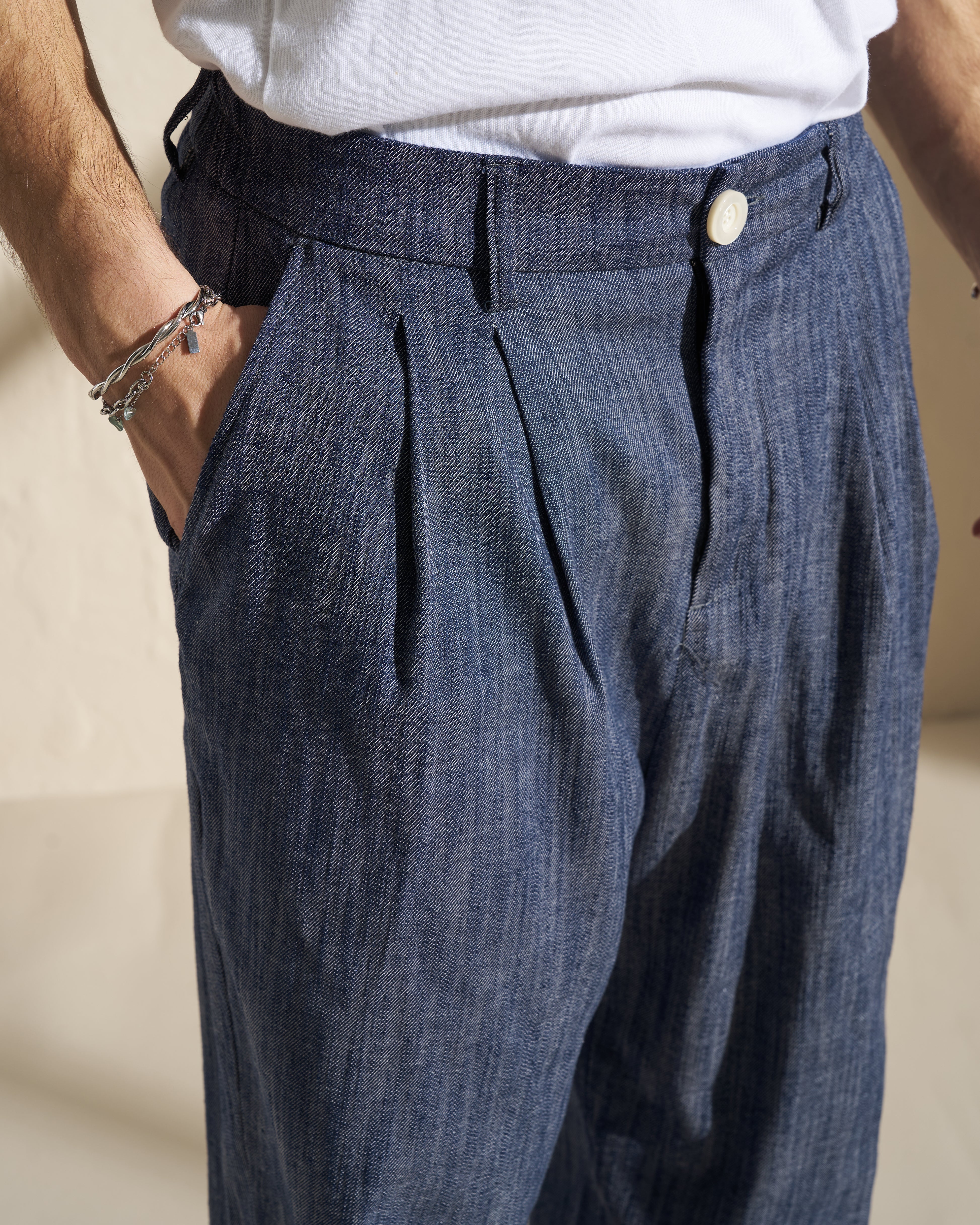 Denim-Style Cotton Linen Trousers