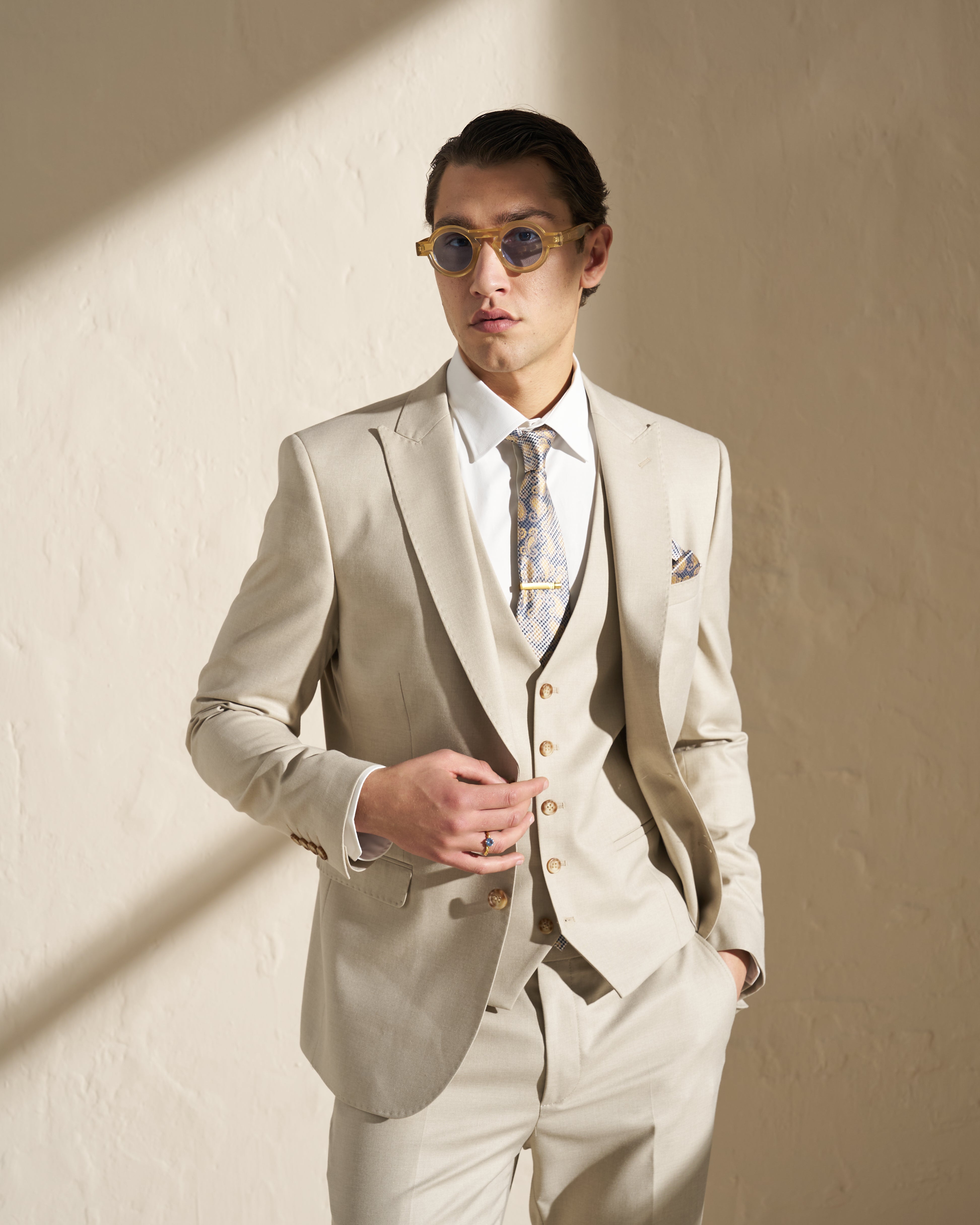Men’s Three-Piece Suit – Light Beige