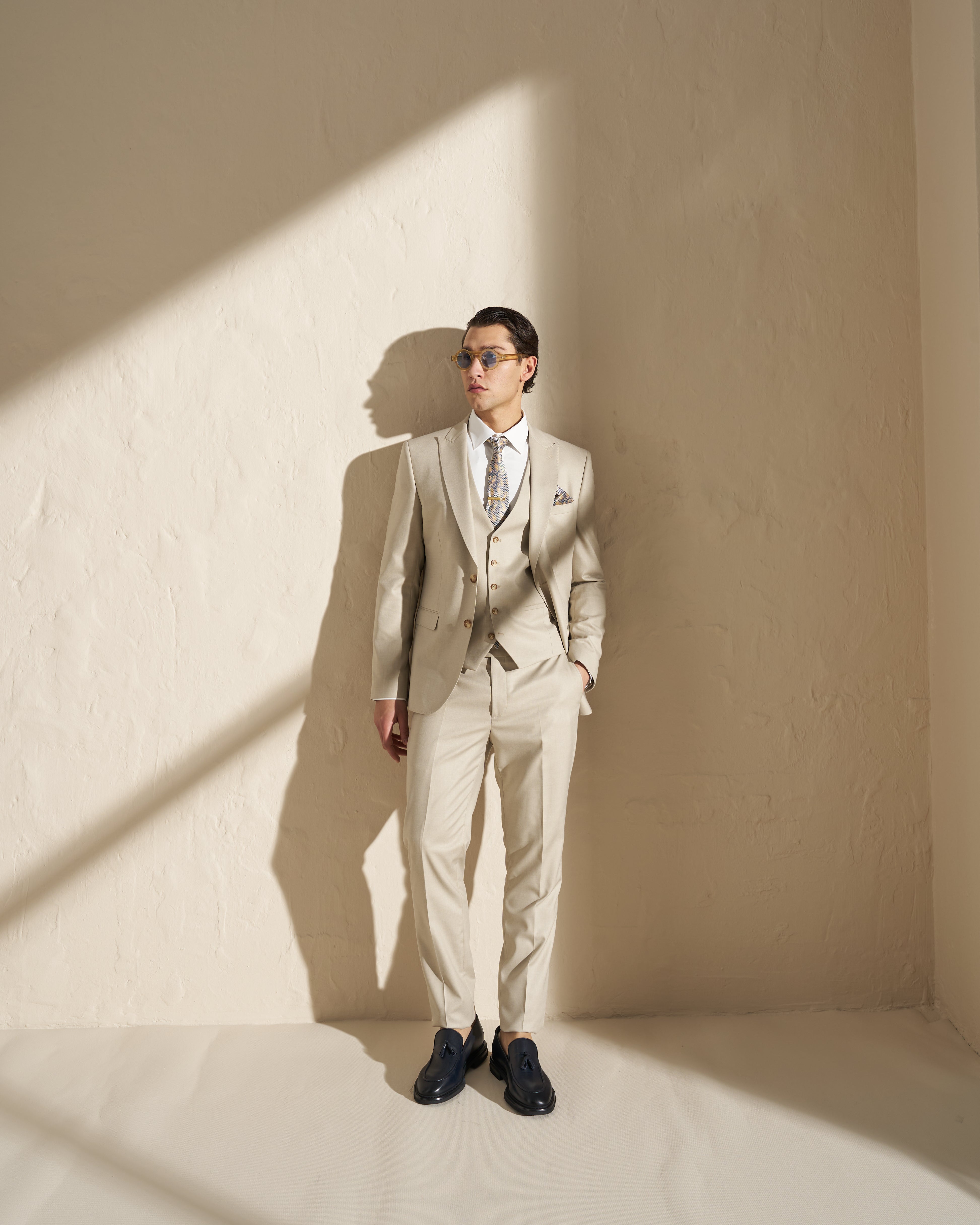 Men’s Three-Piece Suit – Light Beige