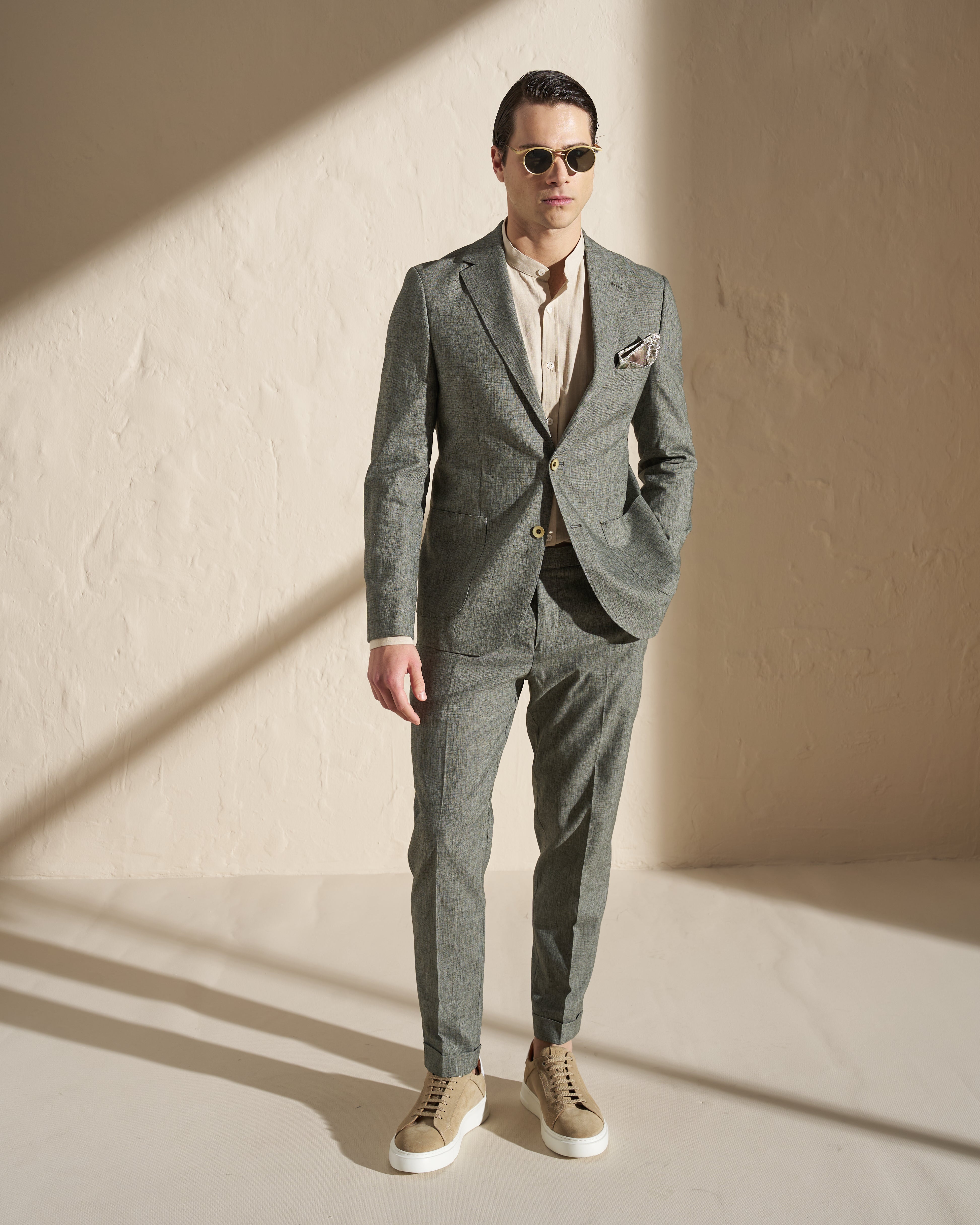 Men’s Cotton–Linen Two-Piece Suit – Sage Green