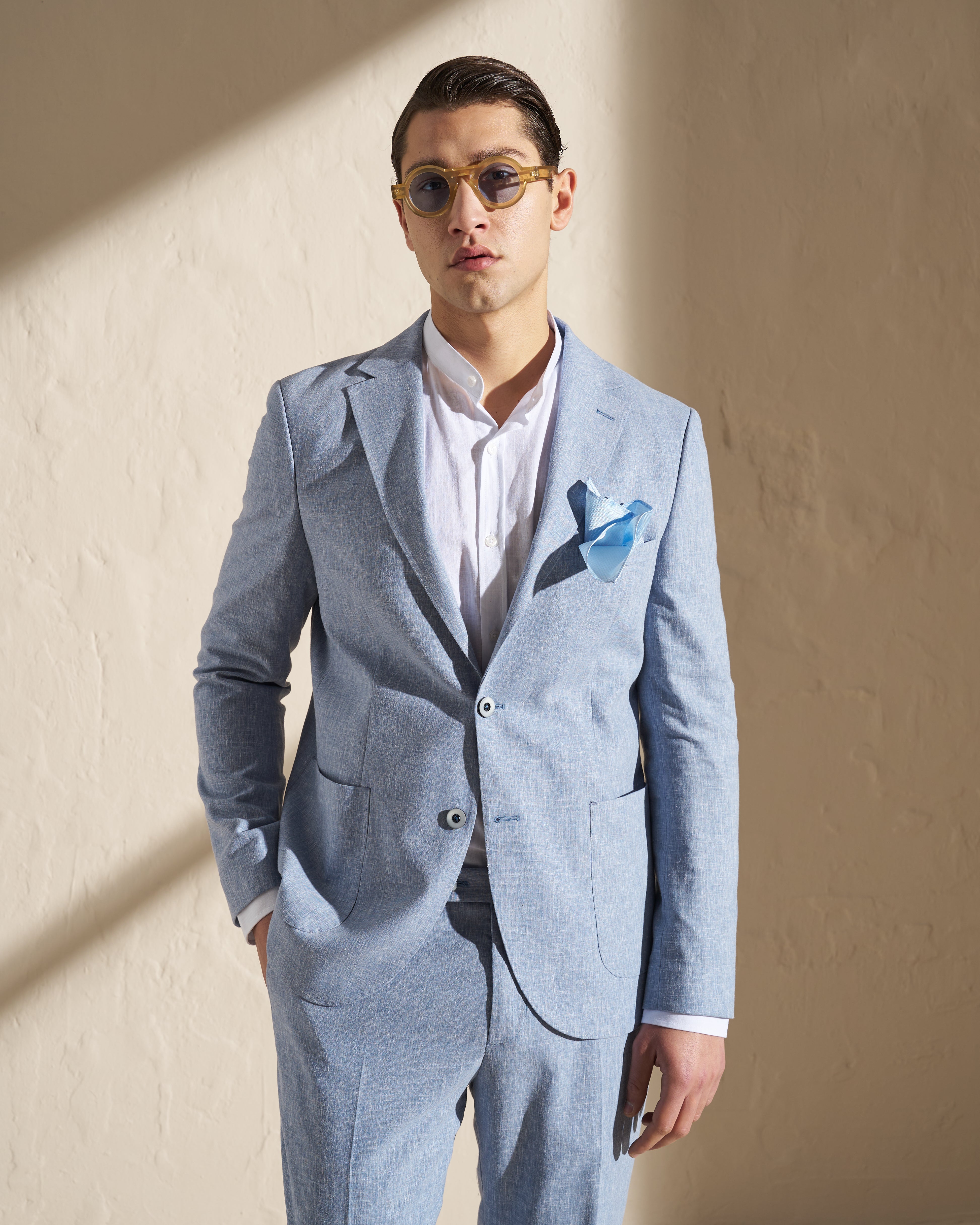 Men’s Cotton–Linen Two-Piece Suit – Light Blue
