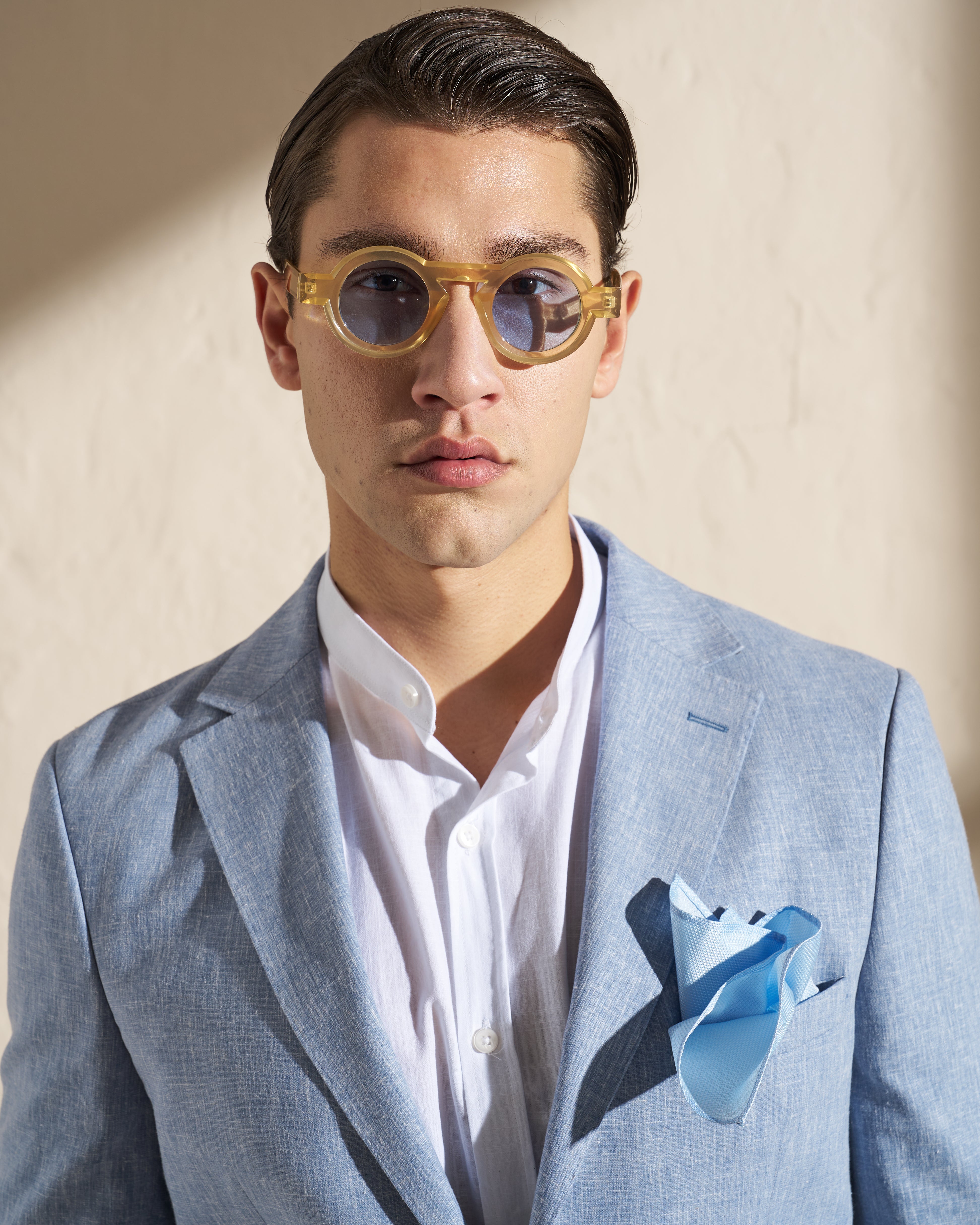 Men’s Cotton–Linen Two-Piece Suit – Light Blue