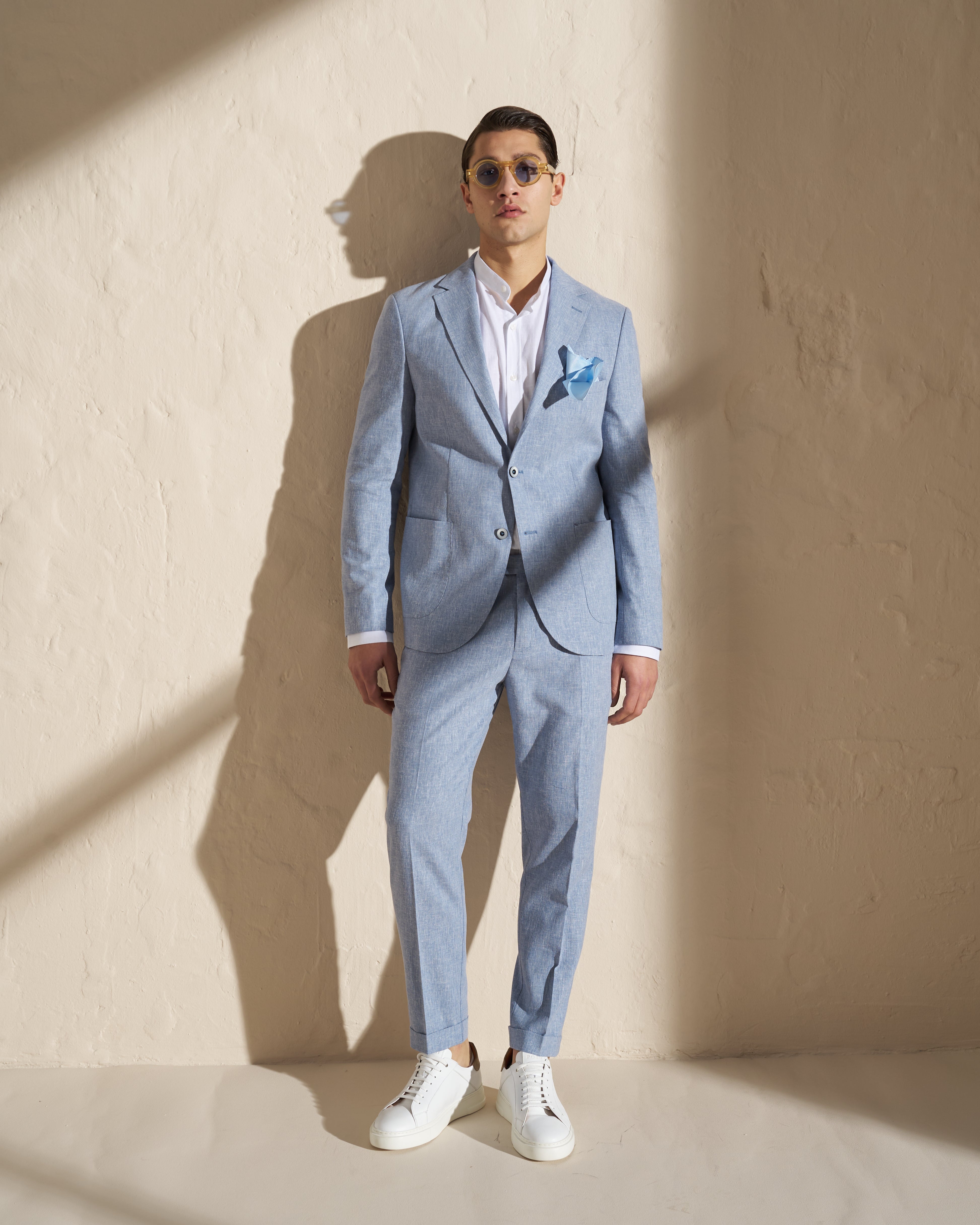 Men’s Cotton–Linen Two-Piece Suit – Light Blue
