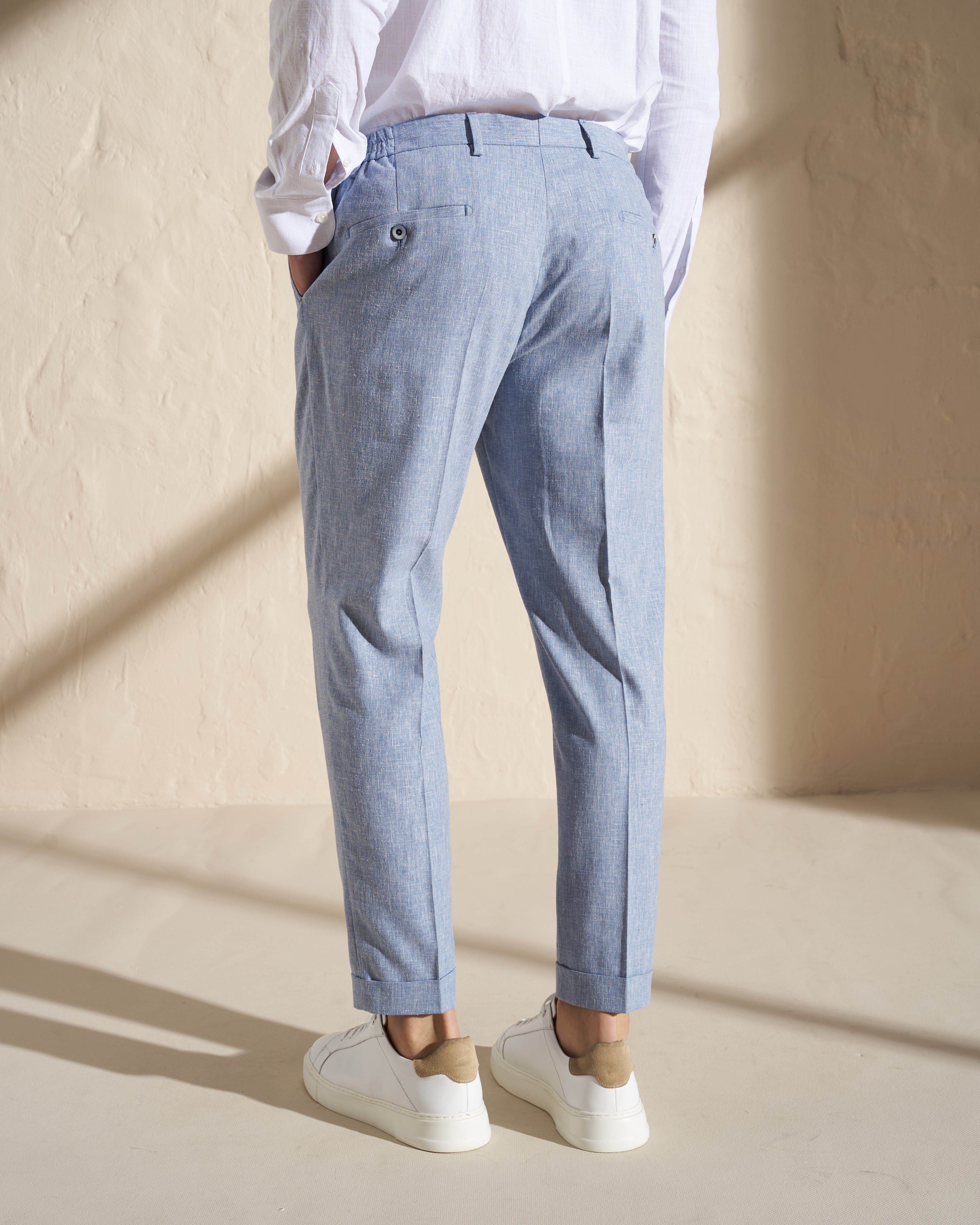 Light Blue Cotton–Linen Tailored Trousers