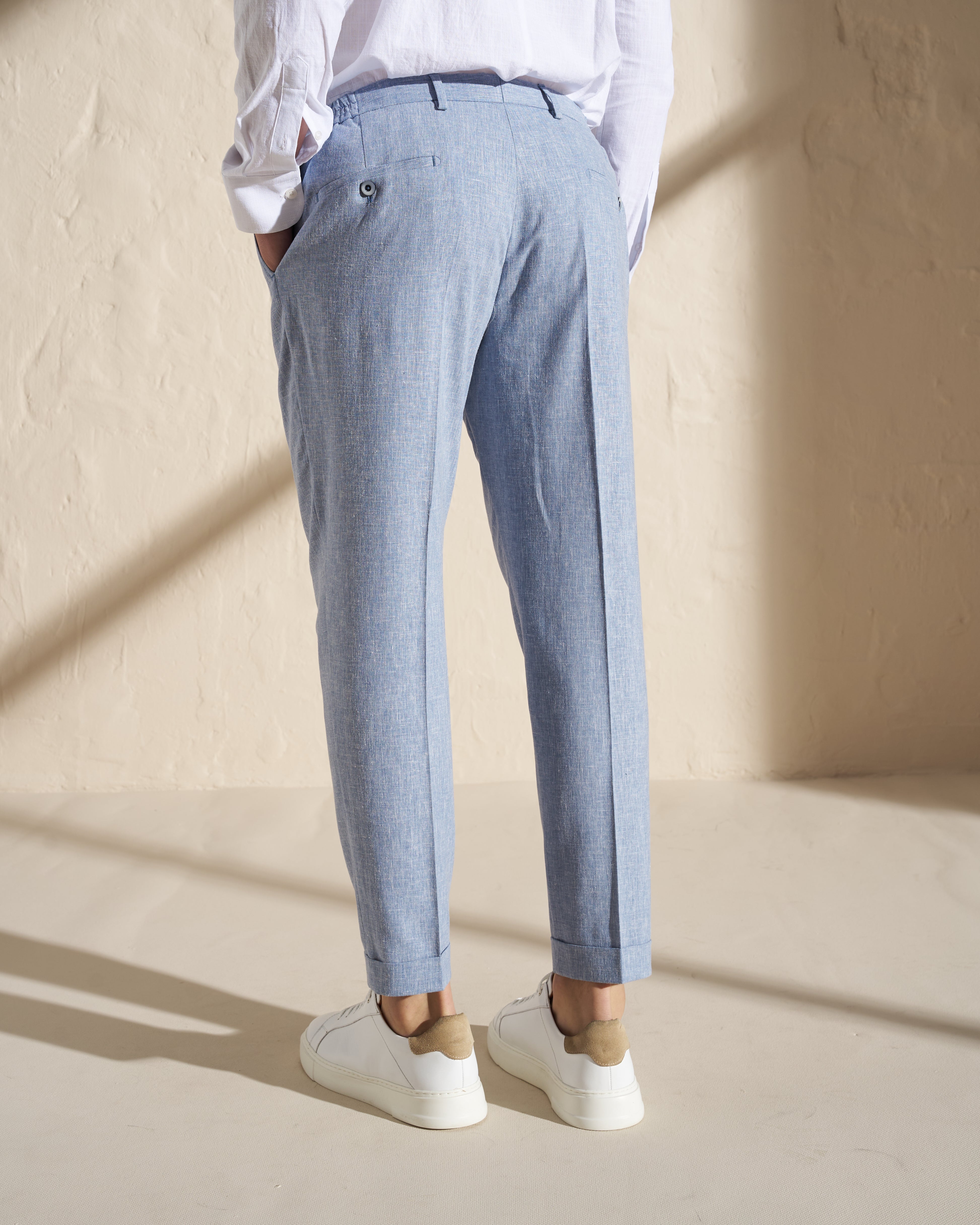 Men’s Cotton–Linen Two-Piece Suit – Light Blue