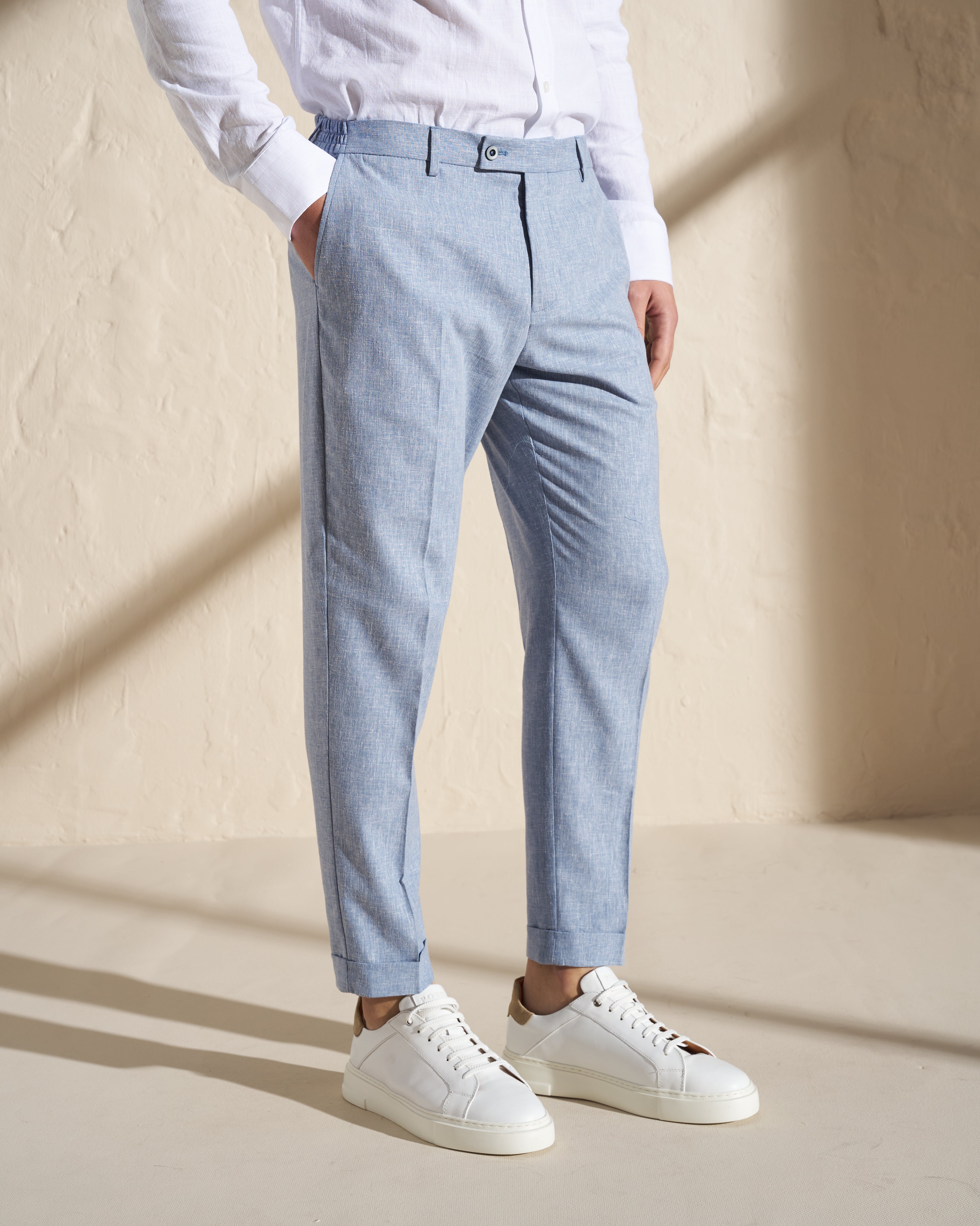 Men’s Cotton–Linen Two-Piece Suit – Light Blue