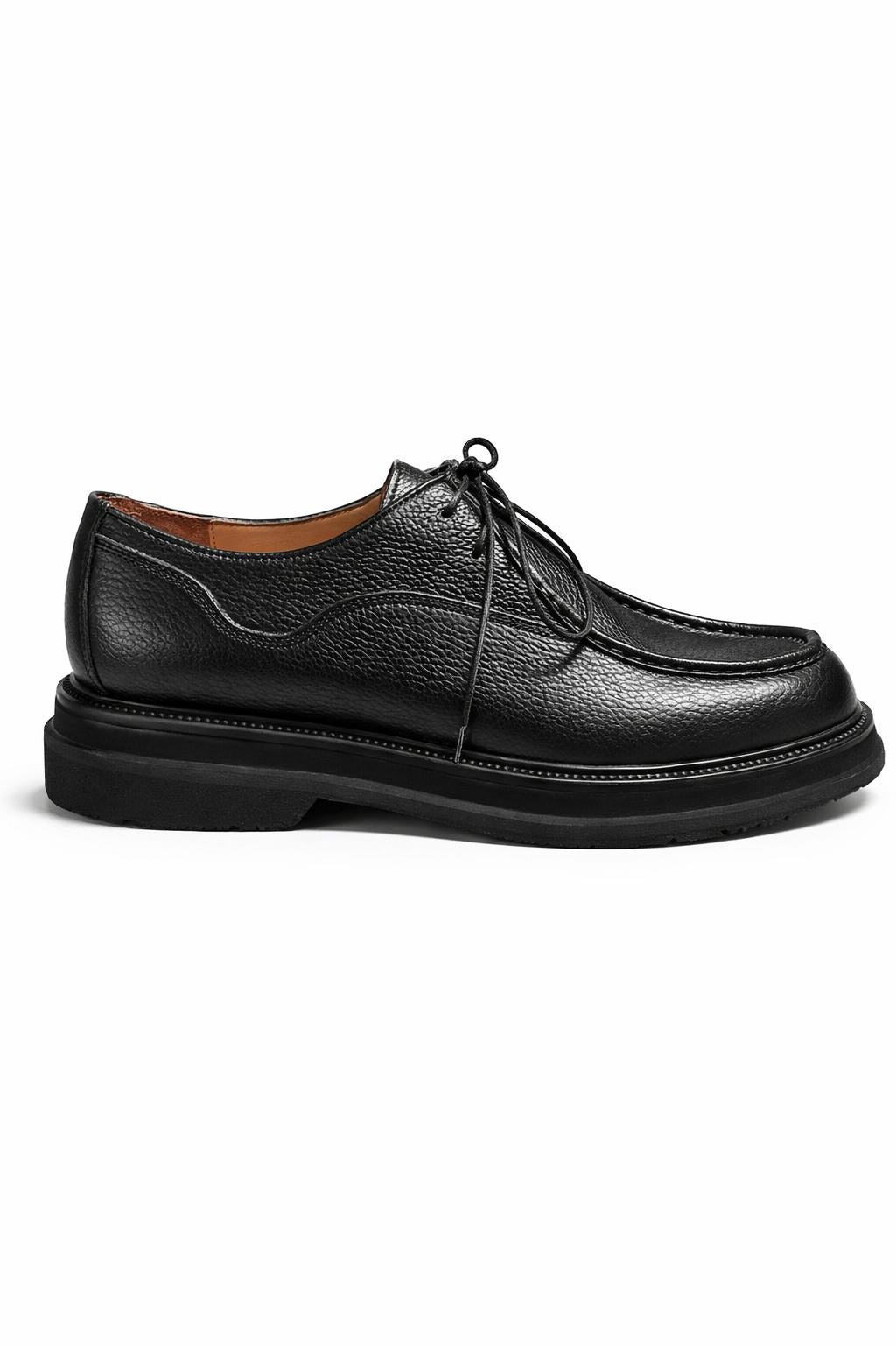 Men’s Black Pebbled Leather Moc-Toe Shoes